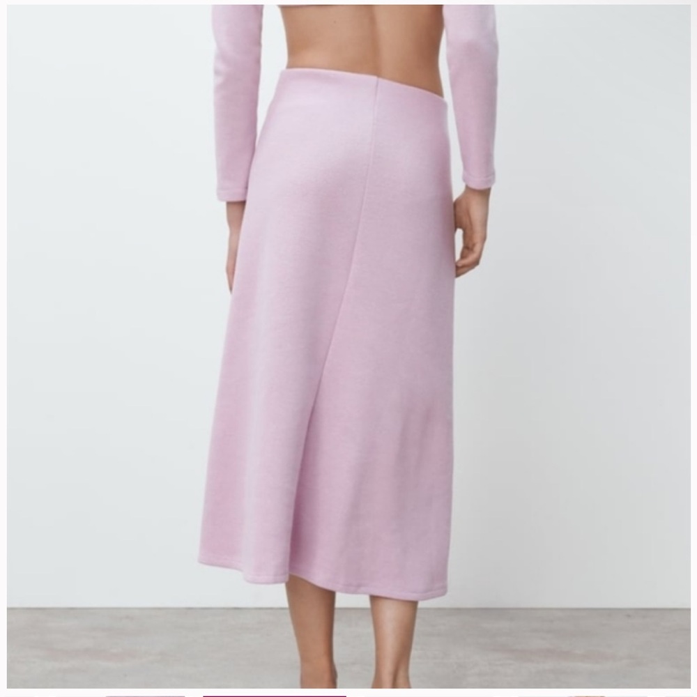 ZARA Soft Knit A-Line Pull-On Midi Skirt Women’s Small Lavender Winter Cozy - Picture 2 of 9